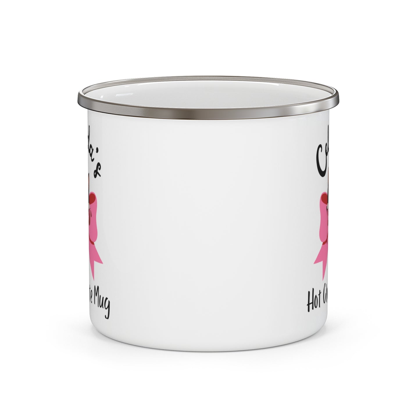 Cat Coquette Bow Hot Chocolate enamel mug - Custom Name