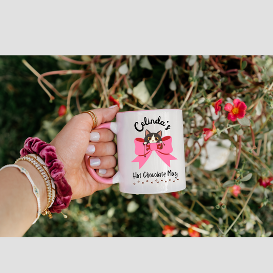 Cute Cat Hot Chocolate Mug- Custom name